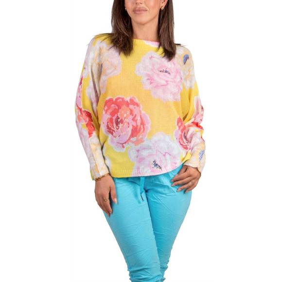 NEW GIGI MODA daria flower print batwing sweater in yellow - Picture 1 of 2